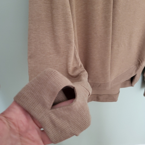 RBX Women Medium Lonh Sleeve Hoodie Athleisure Pullover Thumbholes Tan - Picture 3 of 7